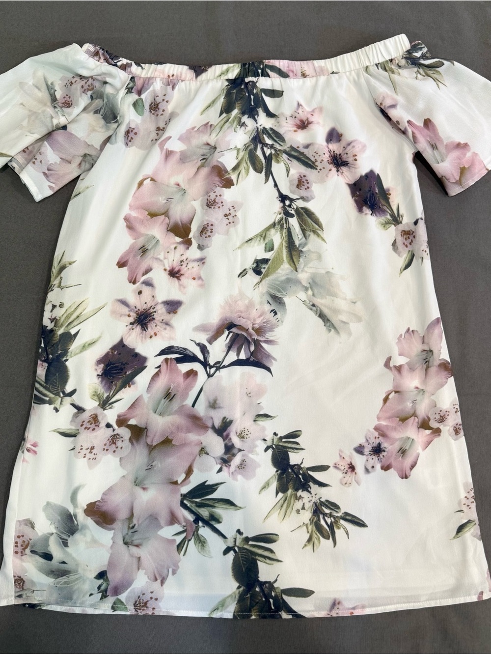Lulu's White Off-Shoulder Floral Dress with Blush and Green Prints Summer Dress